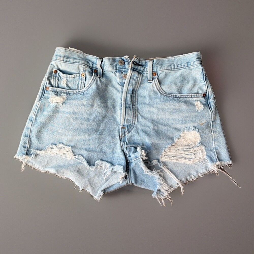 Levi's 501 Women's Distressed Denim Cut Off Shorts Size 30 High Rise Button Fly